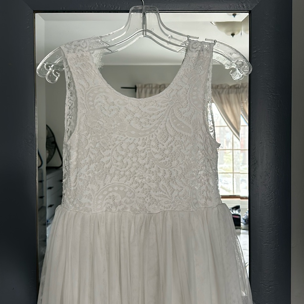 Flower girl dress - lace back, A-line, size 12-14yrs